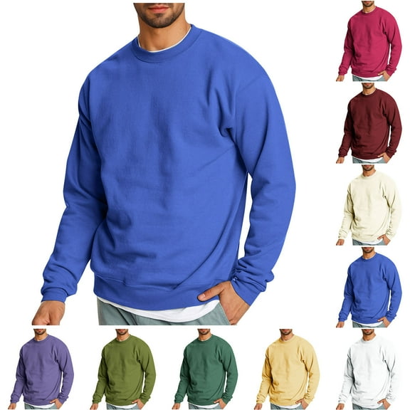 guisaled Mens Crewneck Sweatshirts Solid Long Sleeve Casual Warm Pullover Tops Classic Fit Loose Comfort Soft Basic Sweatshirt Winter