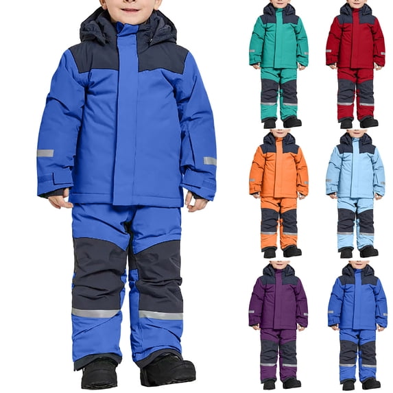guisaled Girls Snowsuit Kids Snowsuit Set, Boys Girls Winter Fleeece Lined Hooded Ski Jacket and Snow Bib Pants Waterproof Windproof Insulated Snowboard Ski Suits