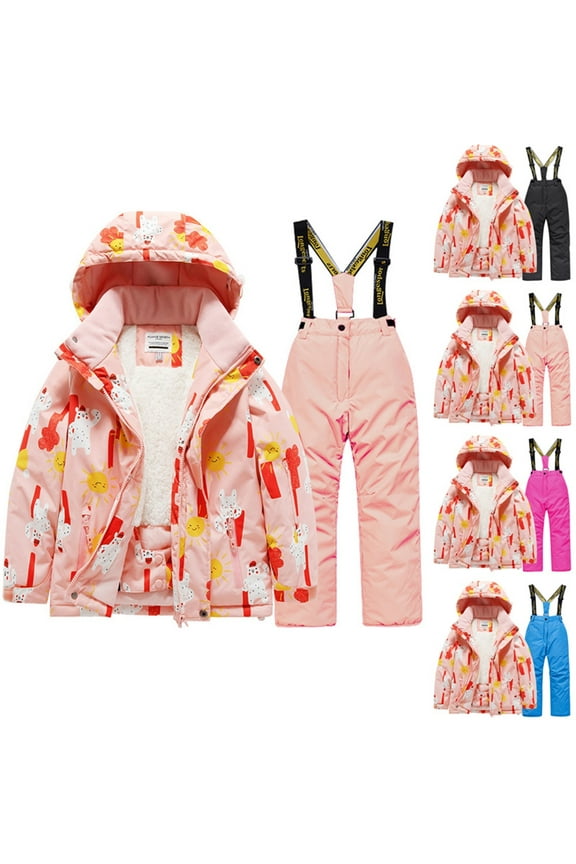 Girls Snowsuit Set Hooded Fleece Lined Camo Winter Jackets and Snow Bib Pants 2 Piece Ski Suits Waterproof Windproof Insulated Snow Suits