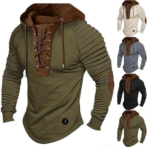 guisaled Gym Hoodies for Men Long Sleeve Slim Fit Workout Hooded Sweatshirt Fall Spring Casual Drawstring Vintage Hoodies Clothing