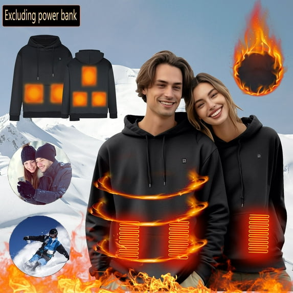 guisaled Heated Hoodie for Men Women Fleece Hooded Heated Sweatshirt USB Electric Thermal Lightweight Winter Pullover Tops