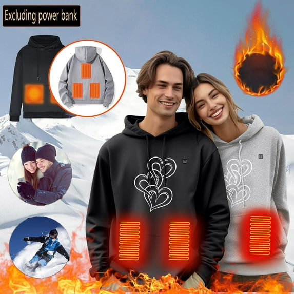guisaled Heated Hoodie for Men Women Fleece Hooded Heated Sweatshirt USB Electric Thermal Lightweight Winter Pullover