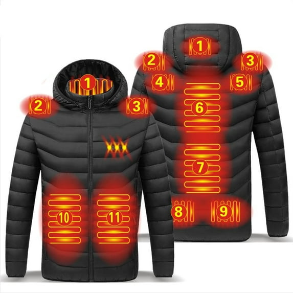 guisaled Heated Jacket for Men 2025 Winter Warm Lightweight Quilted Jackets Soft Shell Electric Hooded Windproof Heated Coat