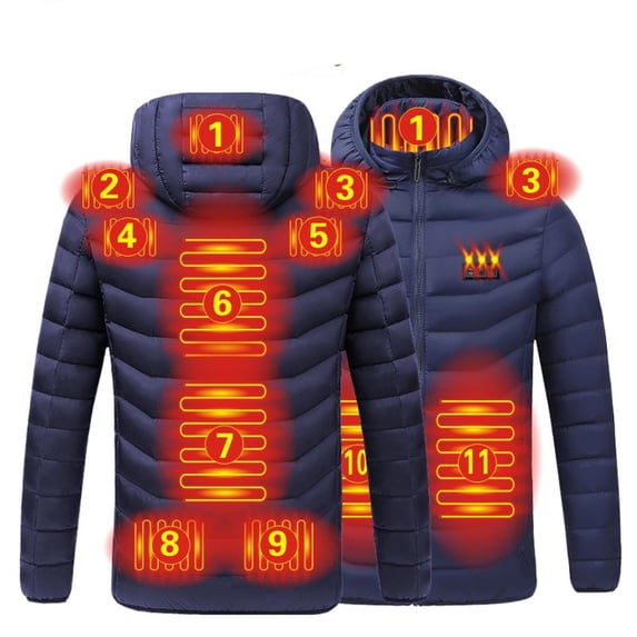 guisaled Heated Jacket for Men Women Hooded Zipper Winter Heated Coat Windproof Usb Charging Body Warmer 11 Zones Jackets M-3XL