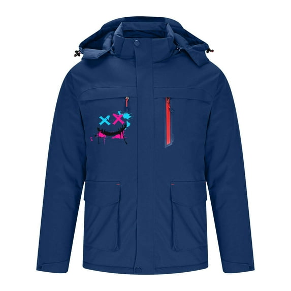 guisaled Heated Jackets for Men Fashion Printed Waterproof Soft Shell Winter Jacket Hooded Thicken Outdoor Electric 3 Areas Heated Coat