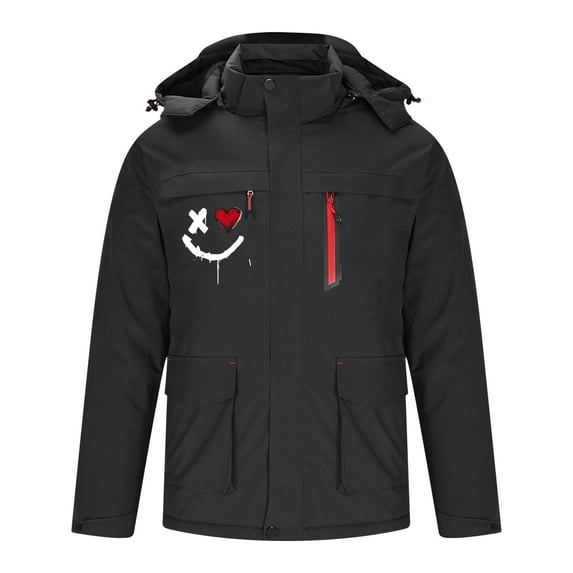 guisaled Heated Jackets for Men Fashion Printed Waterproof Soft Shell Winter Jacket Hooded Thicken Outdoor Electric 3 Areas Heated Coat