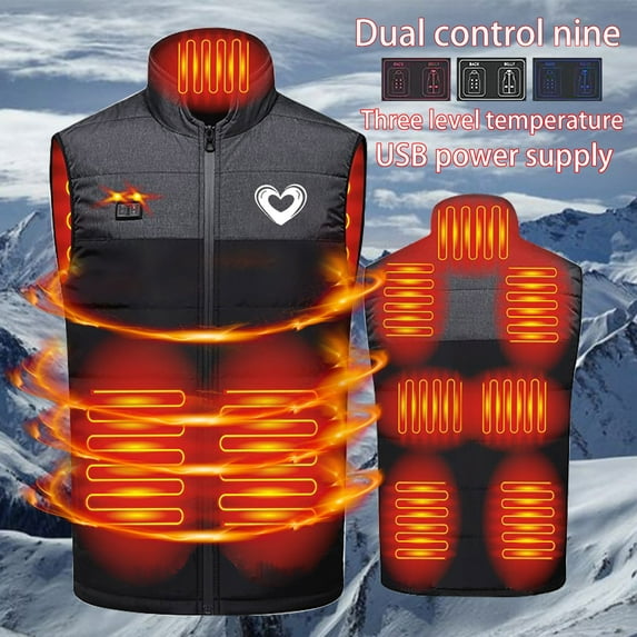 guisaled Heated Vest, Heated Vest for Men Heated Vest Warm Rechargeable USB 9 Heating Zone Heating Vests Battery Pack Not Included Savings