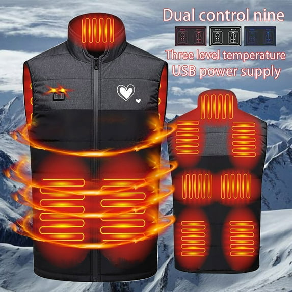 guisaled Heated Vest for Men Women, Unisex Lightweight Warming Heated Jacket 9 Heating Zone Rechargeable USB Heated Vest