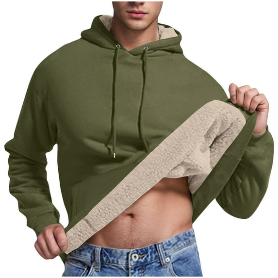 guisaled Heavyweight Fleece Hoodies for Men Fuzzy Sherpa Lined Warm Hooded Sweatshirts 2024 Winter Thicken Shaggy Solid Pullovers Tops Deals Of The Day