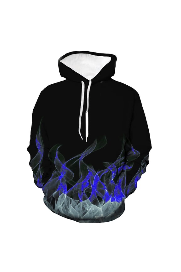 Hoodies for Men Flame Print Graphic Hooded Sweatshirts Long Sleeve Hip Hop Pullover Fashion Casual Loose Fit Sweatshirt