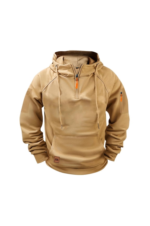 Hoodies for Mens Quarter Zip Long Sleeve Workout Pullover Tops Pocket Fleece Lined Solid Tactical Jackets with Drawstring