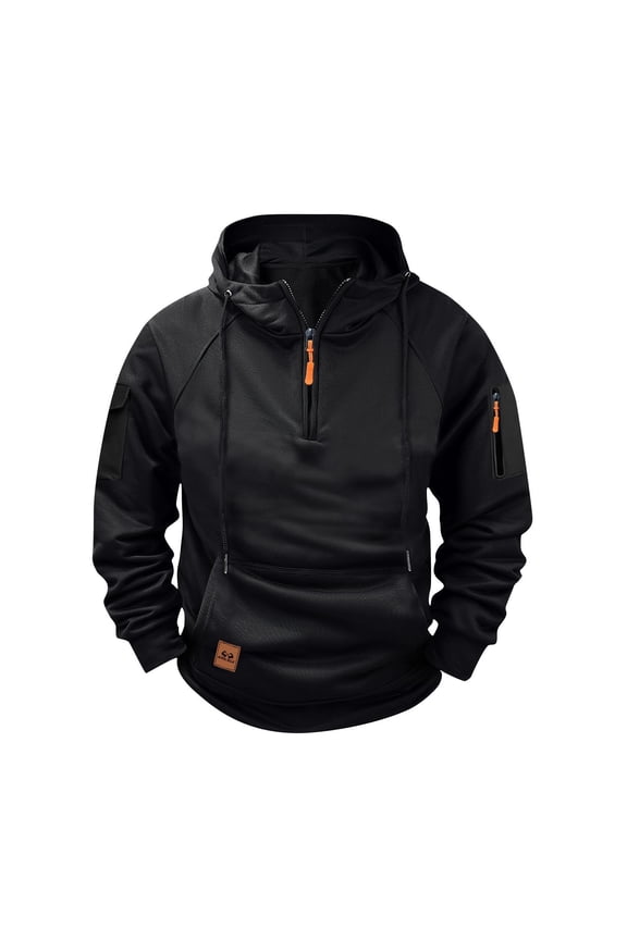 Hoodies for Mens Quarter Zip Long Sleeve Workout Pullover Tops Pocket Fleece Lined Solid Tactical Jackets with Drawstring