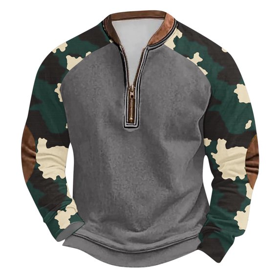 guisaled Hunting Camo Sweatshirts Men Long Sleeve Half Zip Up Crewneck Sweatshirt Fall Winter Casual Fashion Camouflage Pullover Tops