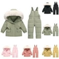 thumbnail image 1 of guisaled Infant Snowsuit Girl 2pcs Winter Puffer Jackets and Snow Overalls Snow Suits Solid Windproof Waterproof Ski Suits for Baby, 1 of 9