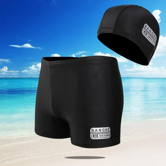 guisaled Men Athletic Swim Trunks Quick Dry Compression Square Leg Swim Brief Swimsuit with Swimming Cap