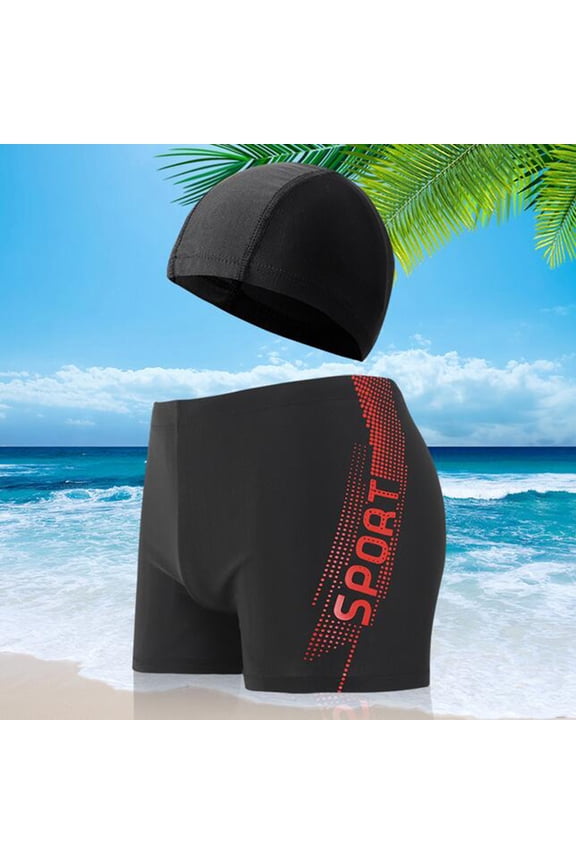 Jammers for Men Athletic Swim Trunks Quick Dry Compression Square Leg Swim Brief Swimsuit with Swimming Cap