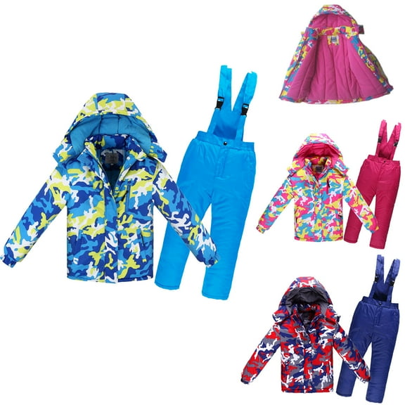 guisaled Kids Snow Suits Boys Girls Snowsuit 2 Piece Heavyweight Insulated Camo Ski Jacket and Snow Bib Pants Ski Suits 3T-12Years