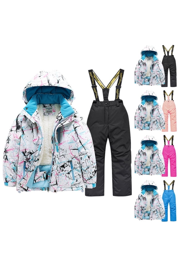 Kids Snow Suits Boys Girls Snowsuit 2 Piece Heavyweight Insulated Camo Ski Jacket and Snow Bib Pants Ski Suits 3T-12Years