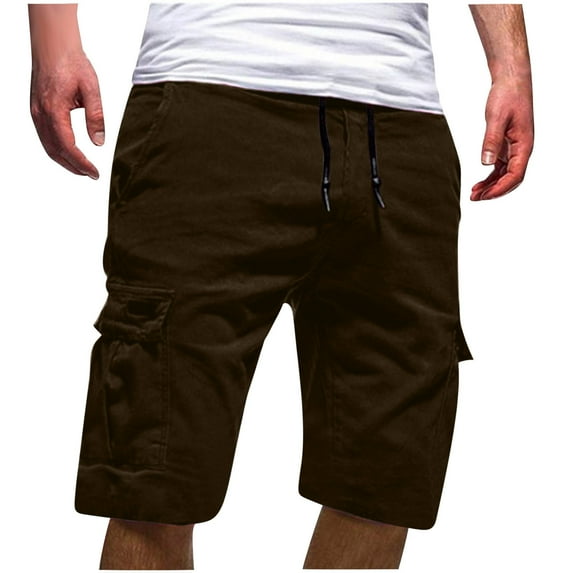 guisaled Long Cargo Shorts for Men Casual Below Knee Twill Cotton Capri Pants Relaxed Fit Drawstring Elastic Waisted Hiking Shorts with Pockets Valentines Day Gifts