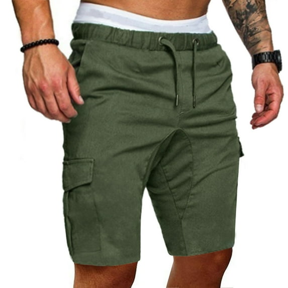 guisaled Long Cargo Shorts for Men Casual Below Knee Twill Cotton Capri Pants Relaxed Fit Drawstring Elastic Waisted Hiking Shorts with Pockets Valentine'S Day s