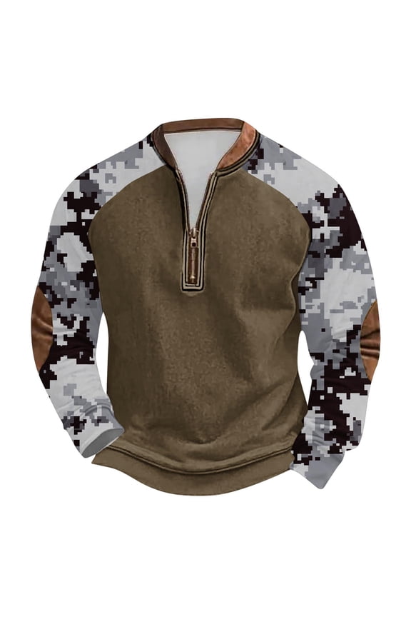 Long Sleeve Tops, Camo Sweatshirt for Men Fall Winter Half Zip Henley Neck Gym Workout Pullover Shirts for Men Plus Size Christmas