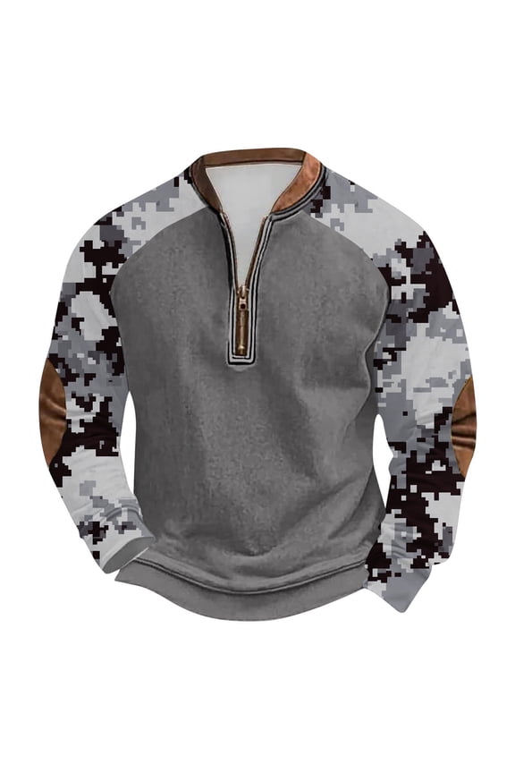 Long Sleeve Tops, Camo Sweatshirt for Men Fall Winter Half Zip Henley Neck Gym Workout Pullover Shirts for Men Plus Size