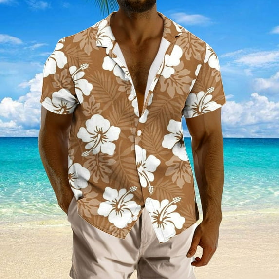 guisaled Men Beach Shirts Short Sleeve Regular Fit Notch Lapel Button Down Shirt 2025 Summer Floral Printed Boho Vacatioan Hawaiian Shirts