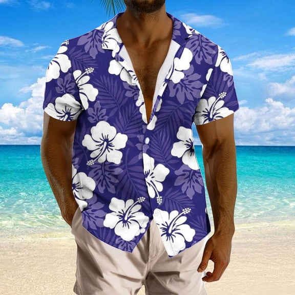 guisaled Men Beach Shirts Short Sleeve Regular Fit Notch Lapel Button Down Shirt 2025 Summer Floral Printed Boho Vacatioan Hawaiian Shirts