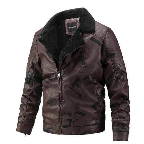 guisaled Men Faux Leather Jacket Full Zip Thick Warm Fleece Lined Motorcycle Jackets Waterproof Windproof Pu Moto Bomber Jacket