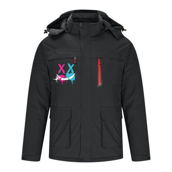 guisaled Men Heated Jacket Waterproof Electric Hooded Zipper Heating Coat Windproof Soft Shell Fashion Printed Adult Jackets