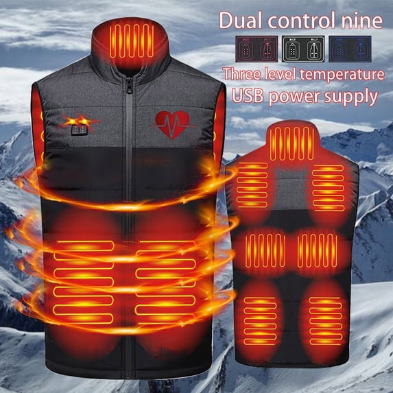 guisaled Men Heated Vest 9 Heated Zones Warm Ultra-Soft Shell Heating Vest Unisex Outdoor Hunting Lightweight Quilted Jackets