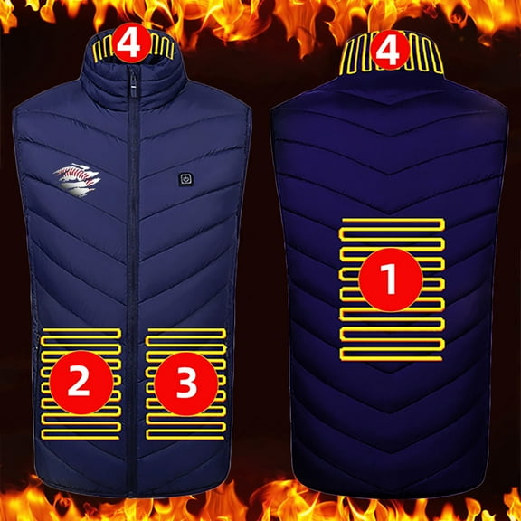 guisaled Men Heated Vest Rechargeable USB Electric Heated Vest 4 Heating Zone Winter Outdoor Camping Fishing Ski Heated Vests