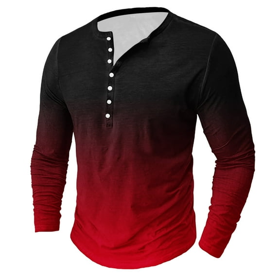 guisaled Men Henley Shirt Long Sleeve Button Up Casual Tee Shirts Big and Tall Gradient Color Basic Soft Comfy Workout Gym Tops Valentines Day s
