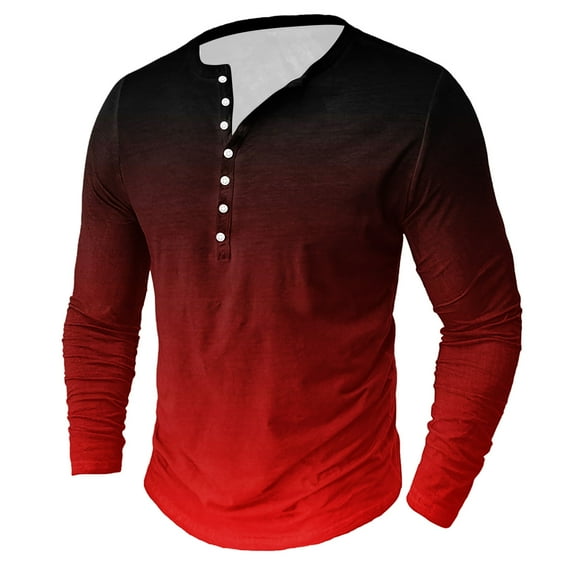 guisaled Men Henley Shirt Long Sleeve Button Up Casual Tee Shirts Big and Tall Gradient Color Basic Soft Comfy Workout Gym