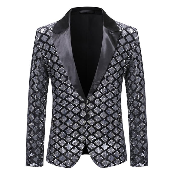 guisaled Men Sequin Blazer Shiny Stereoscopic Pattern Prom Suit Jacket One Button and Blazers Tuxedo for Wedding Banquet Clearance