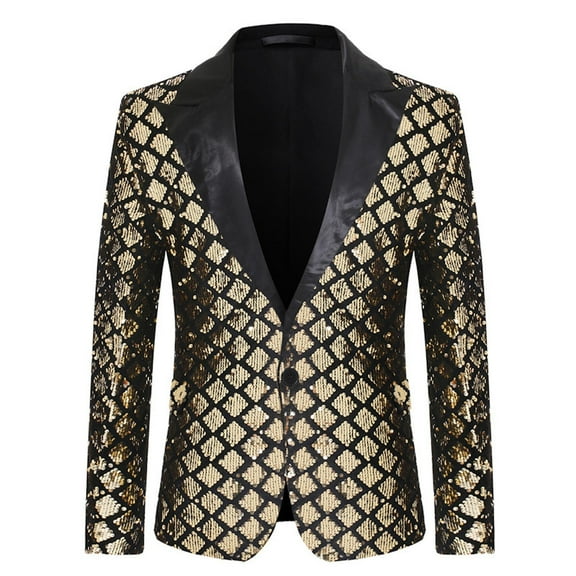 guisaled Men Sequin Blazer Shiny Stereoscopic Pattern Prom Suit Jacket One Button and Blazers Tuxedo for Wedding Banquet
