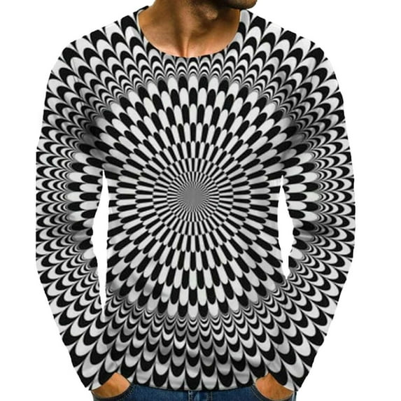 guisaled Men Shirts Casual Long Sleeve Crewneck 3d Graphic Tee Shirt Slim Fit Lightweight Workout Gym Thermal Tops Undershirts