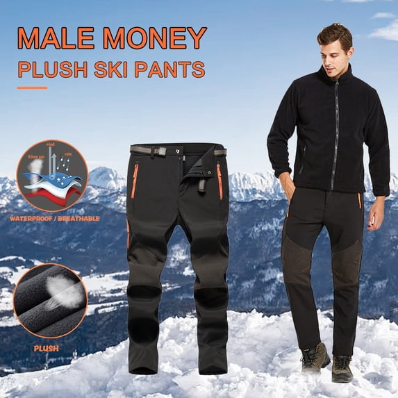 guisaled Men Snow Pants Waterproof Insulated Softshell Ski Pants Outdoor Windproof Fleece Lined Hiking Snowboard Cargo Pants