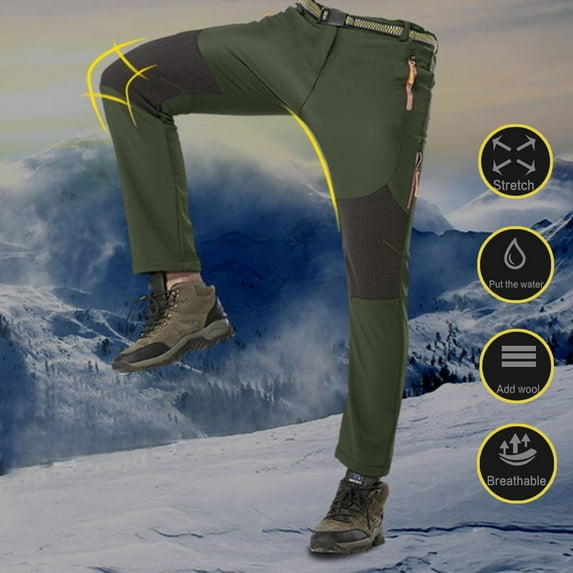 guisaled Men Snow Pants Waterproof Insulated Softshell Ski Pants Outdoor Windproof Fleece Lined Hiking Snowboard Cargo Pants