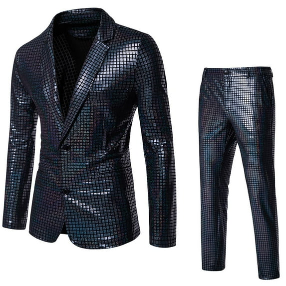 guisaled Men Suits Slim Fit Night Club Sequins Tuxedo Suits Button Up Notch Lapel Single Breasted Party Blazer Jackets Pants Suits
