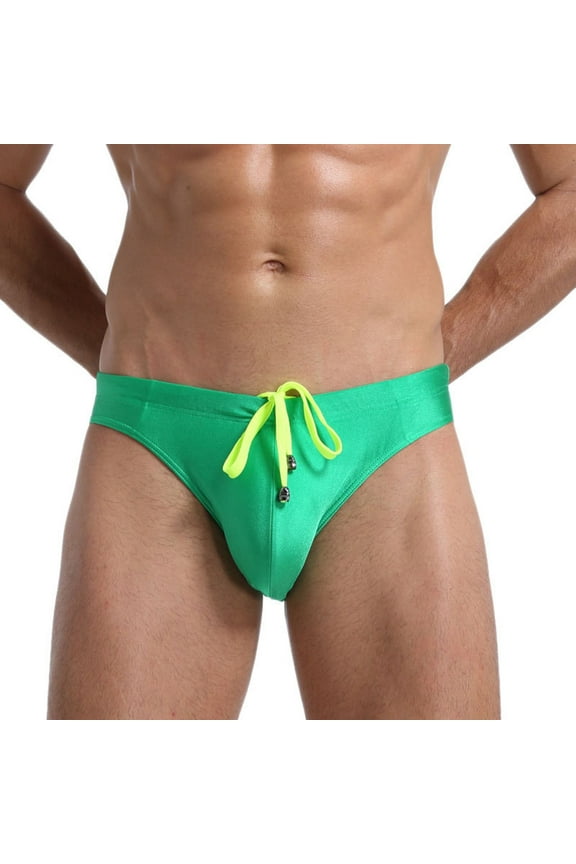 Men Swim Brief Sexy Bikini Swimwear Low Rise Quick Dry Swim Thong Solid Colors Strech Comfort Swimming Trunks with Drawstring