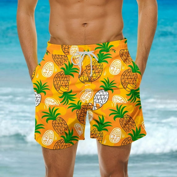 guisaled Men Swim Shorts Hawaiian Swim Shorts Men Drawstring Waisted Quick Dry Swim Trunks 7 Inch Inseam Lightweight Vacation Holiday Beach Shorts