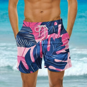 guisaled Men Swim Shorts Swimming Trunks for Men Hawaiian Vacation Holiday Beach Shorts 5 Inch Inseam Elastic Waisted Swim Shorts With Pockets