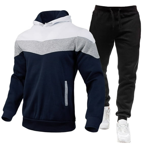 guisaled Men Tracksuit Set 2 Piece Athletic Colorblock Sports Casual Sweatsuit Pullover Hooded Shirts Drawstring Sweatpants Suit