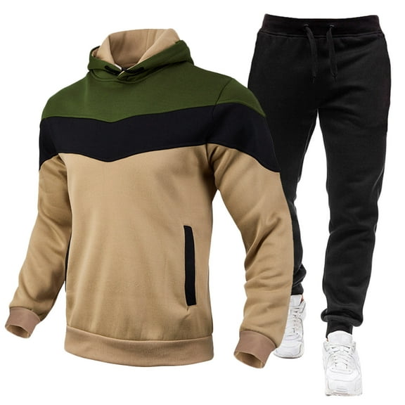 guisaled Men Tracksuit Set 2 Piece Athletic Colorblock Sports Casual Sweatsuit Pullover Hooded Shirts Drawstring Sweatpants Suit