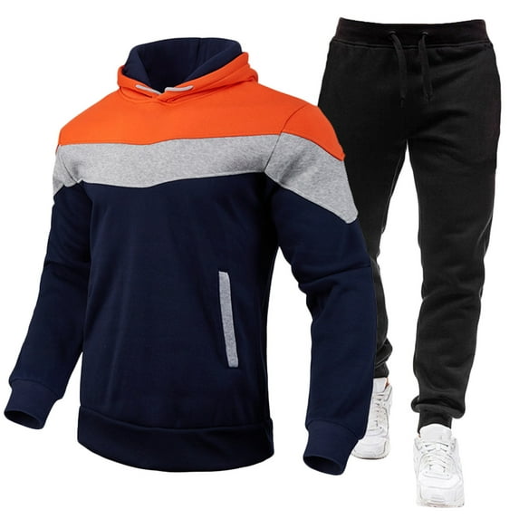 guisaled Men Tracksuit Set 2 Piece Athletic Colorblock Sports Casual Sweatsuit Pullover Hooded Shirts Drawstring Sweatpants Suit