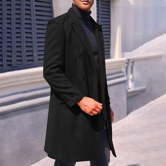 guisaled Men Trench Coat Notch Lapel Single Breasted Slim Fit Pea Coat Wool Blend Warm Casual Dressy Business Winter Overcoats