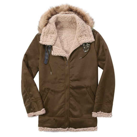 guisaled Men Winter Coats With Hood 2024 Winter Fleece Lined Warm Thicken Sherpa Jacket Zip Up Casual Faux Suede Jackets Friday Deal