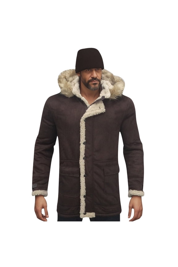 Men Winter Jackets Faux Shearling Midlength Overcoats Sherpa Lined Leather Jacket Winter Warm Plush Lapel Collar Suede Jackets