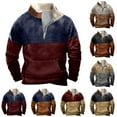thumbnail image 1 of guisaled Men's 1/4 Zip Sweatshirts Vintage Color Block Cowboy Sweatshirt Long Sleeve Stand Collar Half Zipper Western Ethnic Sweatshirts, 1 of 4